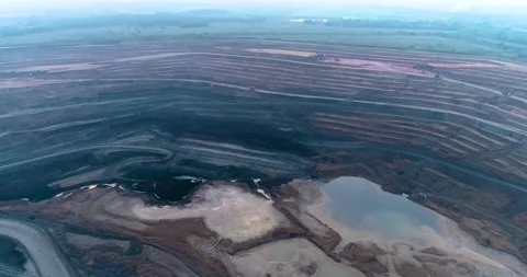 Aerial Drone 180 View of Terraced Open Pit Coal Mine in India Stock Footage 340950751