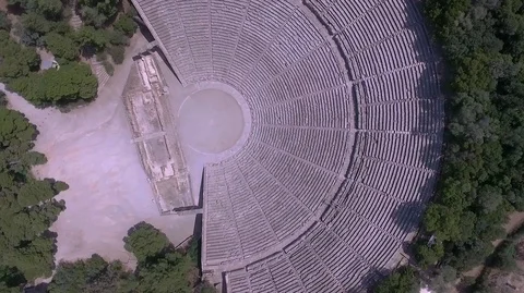 Aerial drone 2.7k view of ancient theater Epidaurus or Epidavros Stock-Footage 89350736