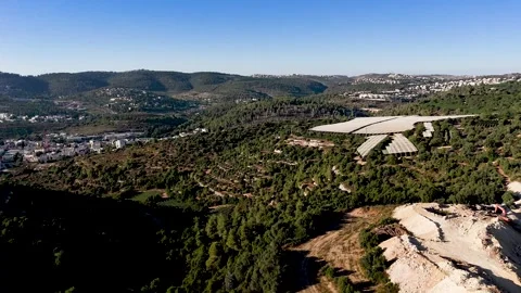 Aerial Drone 360 Degree View Over Kibbutz Tzuba in the Jerusalem Mountains Stock Footage 340036012