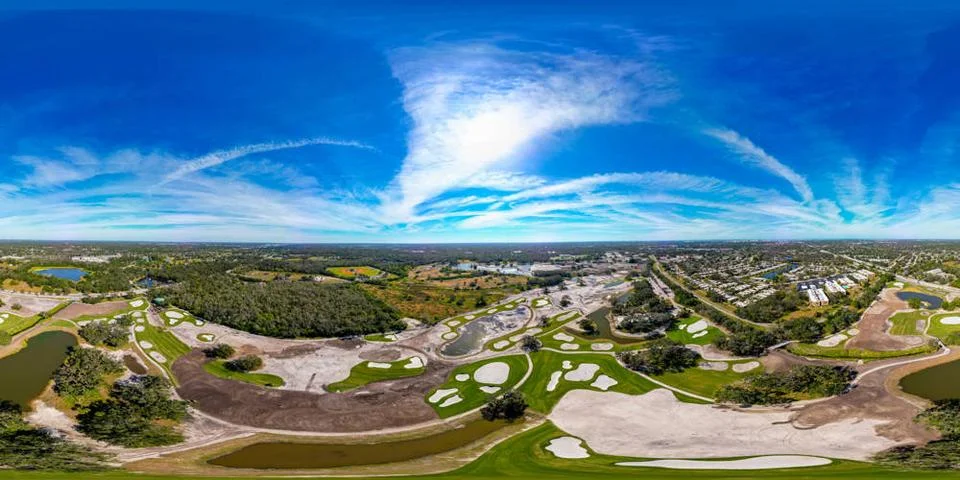 Aerial drone 360 equirectangular spherical panorama photo Bobby Sarasota, ... Stockfoto's
