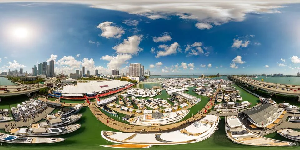 Aerial drone 360 equirectangular spherical panorama photo Miami Internation.. Foto stock