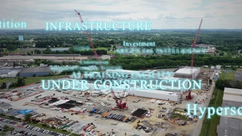 Aerial Drone with 3D Flying Text Animation. Data Center Construction concept 库存影片 337410342