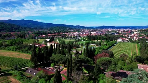 Aerial drone 4K Orbit view Villa Park Severi Tuscany-Arezzo Stock Footage 240582882
