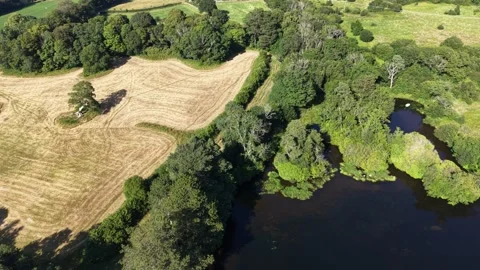 Aerial drone 4K view of caravan park near open valley fields Wales 库存影片 339806591