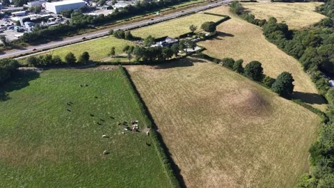 Aerial drone 4K view of caravan area in bright meadow landscape Wales 库存影片 339807436