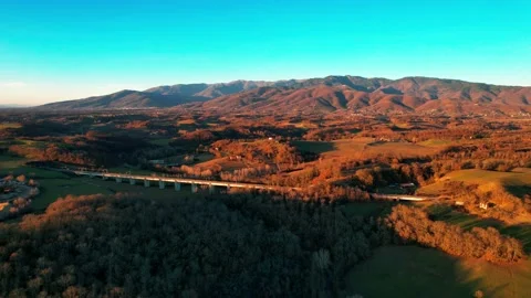 Aerial drone 4K view High speed railbridge Tuscany Valdarno Italy Stock Footage 191194875