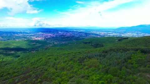 Aerial drone 4K view Town Arezzo Landscape from Mountain Poti-Tuscany-Italy Stock Footage 241174553