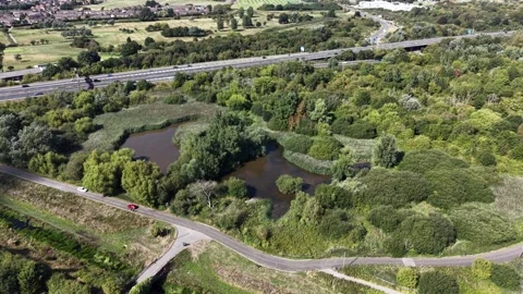 Aerial drone 4K view of Wallasey neighbourhood glowing in warm afternoon tones Stock Footage 343160584