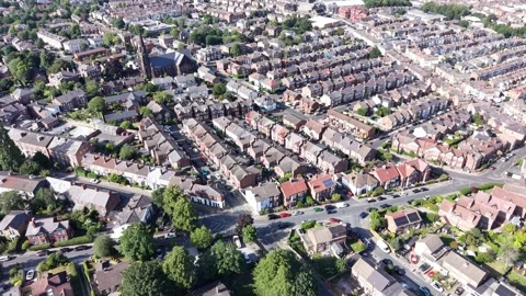 Aerial drone 4K view of Wirral housing rows in clear daylight Wirral Видео 337832405