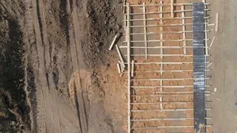 Aerial drone above construction site outdoor at nature. Working men with helmets Stock Footage 131014530