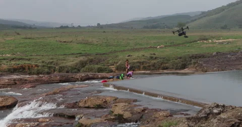 Aerial drone with an action camera Stockbeeldmateriaal 335632024