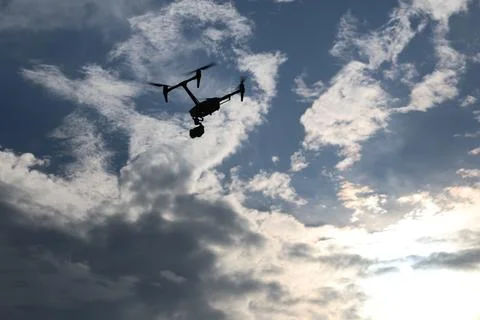 Aerial drone with an action camera Stock Photos