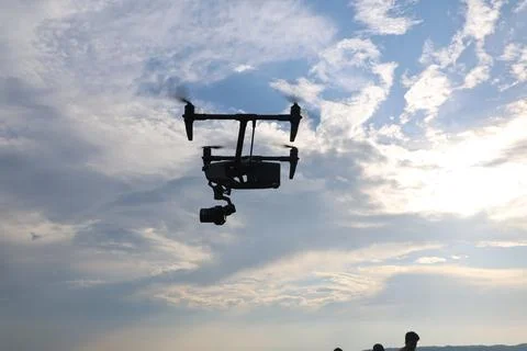 Aerial drone with an action camera Stock Photos