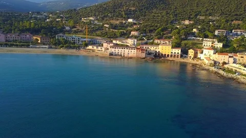 Aerial Drone of Algajola Beach in Summer, Corsica France Stock Footage