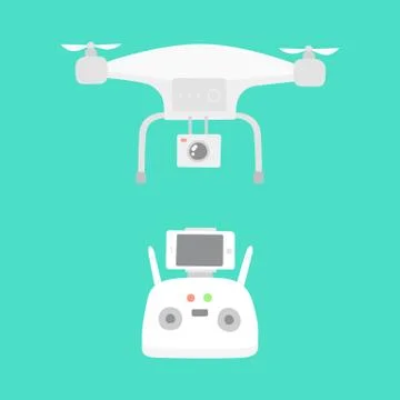 Aerial drone and drones controller. Stock Illustration