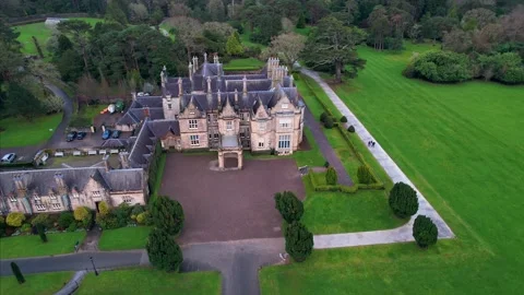 Aerial Drone Approach &amp; Orbit Over Muckross House, Killarney National Park, Irel Stock Footage 301408605