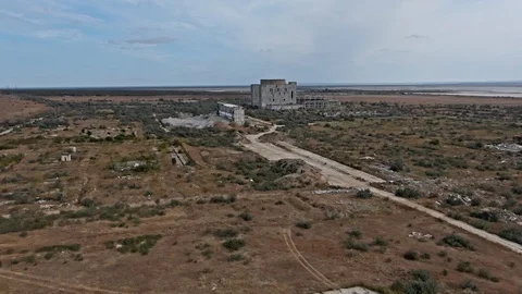 Aerial drone approaching the collapsing huge nuclear power plant building Stock Footage 120008770