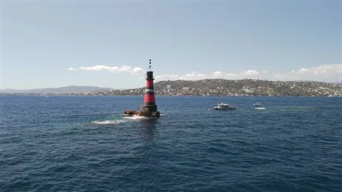 Aerial drone approaching Fourmigue rock near Antibes France.horizontal Stock Footage 344751718