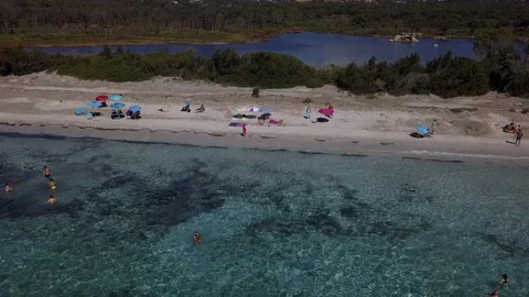 Aerial Drone Backwards View from Saint-Cyprien Beach Stock Footage 120471719