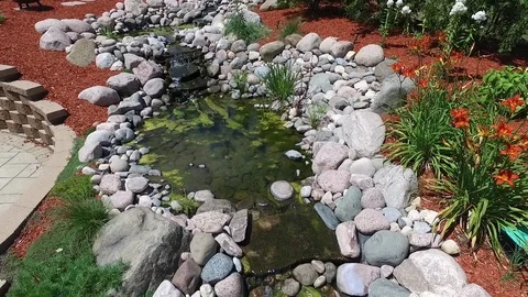 Aerial Drone Backyard Pond Stock Footage 98378845