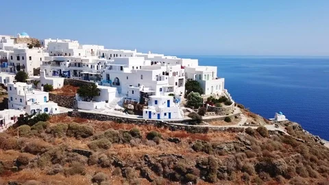 Aerial drone bird's view video from village of Kastro, Sifnos island Video stock 91810341