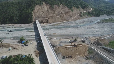 AERIAL DRONE OF BRIDGE CONSTRUCTION (4K) Stock Footage 130169310