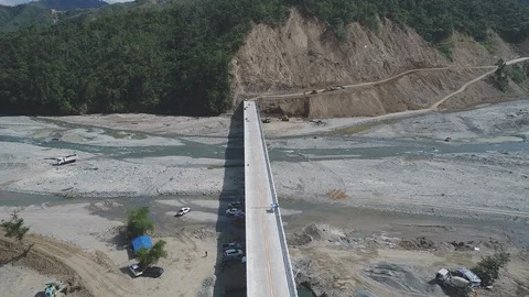 AERIAL DRONE OF BRIDGE CONSTRUCTION (4K) Stock Footage 130170312