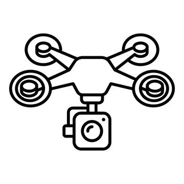 Aerial drone camera line icon 8K ultra quality image ratio with quadcopter Stock Illustration