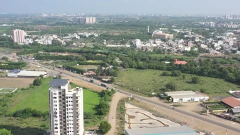 The aerial drone camera is moving to the  a large trp gamezone is visible 動画素材 259557894