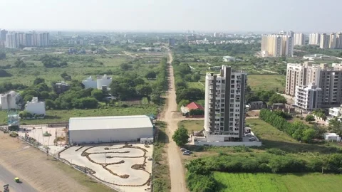 The aerial drone camera is moving to the where a large trp gamezone is visible 動画素材 259557985