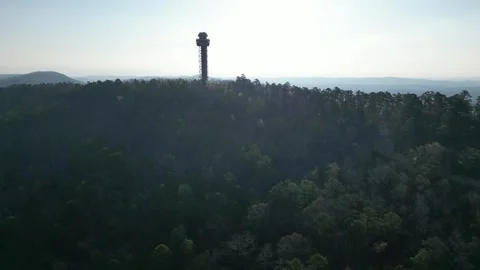 Aerial drone captures a forest fire watchtower. Stock Footage 345616169