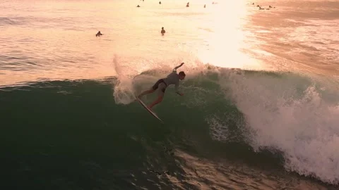 Aerial Drone Captures Powerful Reef Wave During Sunset Spectacle With Spray Stock Footage 326824308