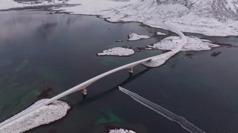 Aerial drone captures the pristine Arctic winter scenery of Lofoten Islands. A Stock Footage 257887769