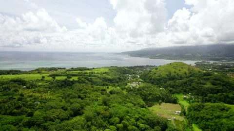 Aerial Drone of Cemetry on Top of Hill with Panorama of Island Tahiti Iti 10Bit Stock Footage 171967039