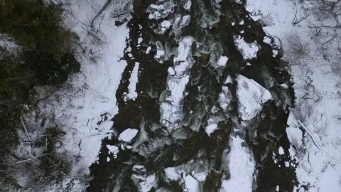 Aerial drone of Chittenango Falls during the Winter Stock Footage 86571036