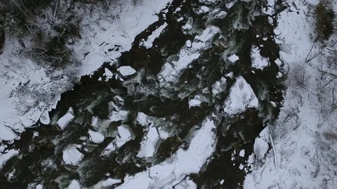 Aerial drone of Chittenango Falls during the Winter Video stock 86571434