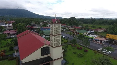 Aerial drone Church In La Fortuna Town A... | Stock Video | Pond5