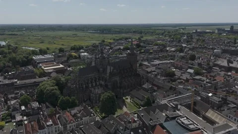 Aerial Drone Close Approach of Gothic European Cathedral in Old City Видео 308821051