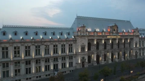 Aerial drone close up Bucharest old city centre buildings architecture at sunset Stock Footage 131235944