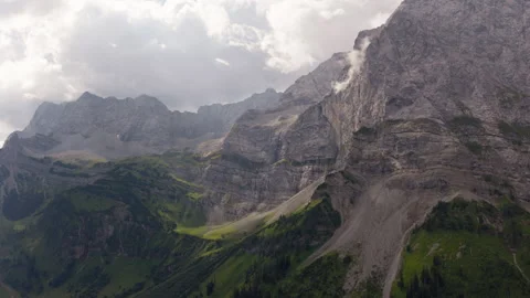 Aerial Drone Close Up of Dramatic Limestone Cliffs in Karwendel Mountains Stock Footage 340504678