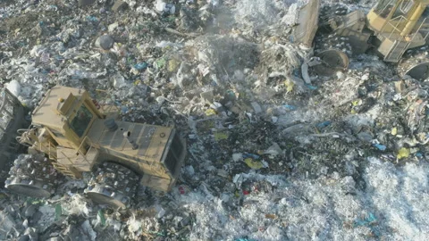 AERIAL DRONE CLOSE UP DUMP EXCAVATORS Stock Footage 170709767