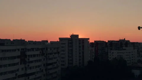 Aerial drone close up view of Bucharest city buildings architecture at sunset 動画素材 131236768