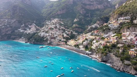 Aerial Drone Close View Colourful Terraced Buildings Positano Amalfi Italy Stock Footage 337891306