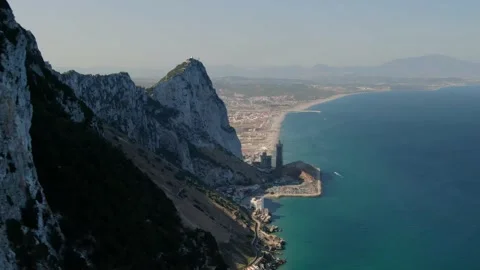 Aerial drone close up view the Rock of Gibraltar on a beautiful sunny day Video stock 159658671