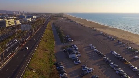 Aerial Drone Coastal Highway Flyover at Sunset Stock Footage