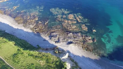 Aerial Drone Cornwall, over the cliff shot, Looe Stock Footage 145022269