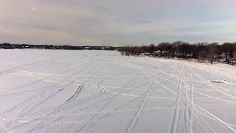 Aerial drone crane view going backward revealing the winter scenery Stock Footage 164346693