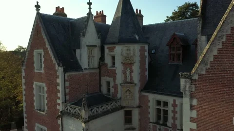 Aerial drone cricular view of Clos Lucé Castle Stock Footage 222995462
