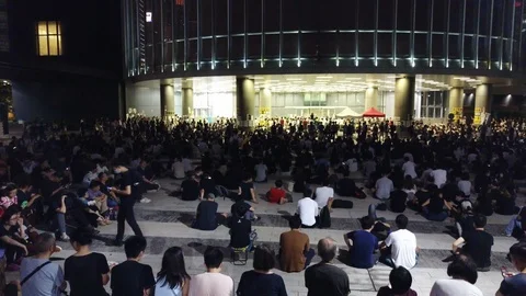 Aerial Drone Crowds Ascending Hong Kong Protest Legco Video stock 112131853