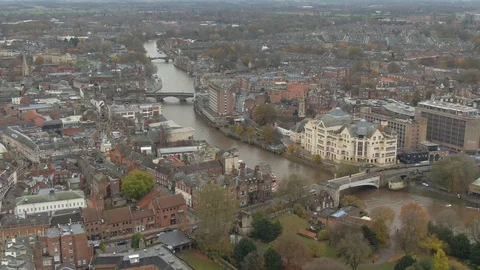 Aerial drone decent over river ouse York Stock Footage 122752018